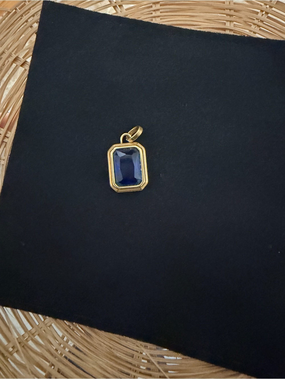 Gold Pendant Necklace with Deep Blue Octagon Stone